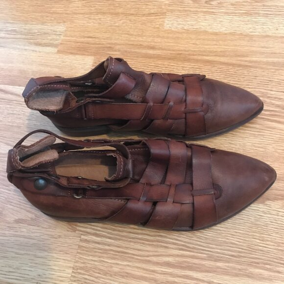 Free People Brown Leather Style Nine Ankle Boots Double Buckle Strappy Booties - Picture 11 of 13